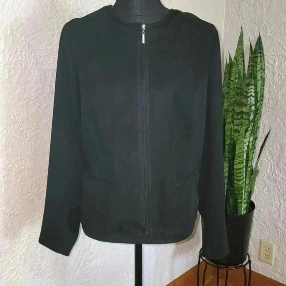 Studio works zip up black solid top - Picture 1 of 8